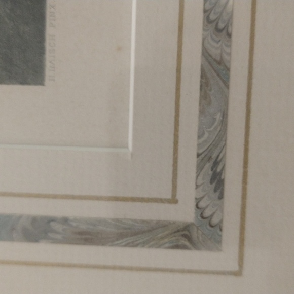 Antique framed lithograph gravure German pastoral print sheep Hanfstaengi 15x 19 - Picture 6 of 8